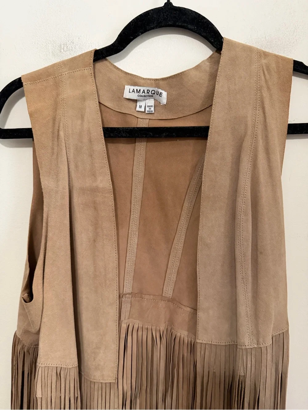 LAMARQUE Collection Suede Fringe Vest Women’s Medium Tan Western Boho Festival - Picture 6 of 13